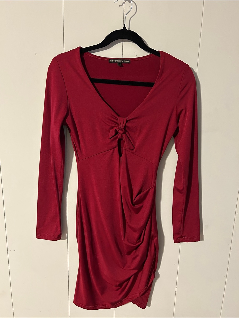 Knot Front Long Sleeve Red Dress